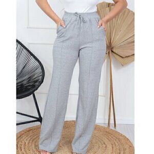New York & Company Linen Pants Womens Medium Gray Drawstring Lightweight Pull On